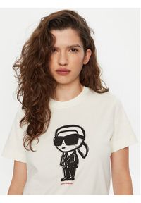 Karl Lagerfeld - KARL LAGERFELD T-Shirt A1W17126 Écru Regular Fit. Typ kołnierza: dekolt w karo. Materiał: bawełna