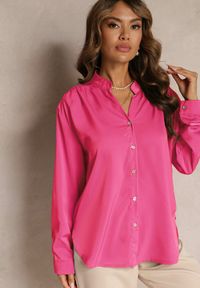 Renee - Różowa Wiskozowa Koszula z Podpinanymi Rękawami i Dłuższym Tyłem Scilli. Kolor: różowy. Materiał: wiskoza. Długość: długie. Wzór: gładki #4