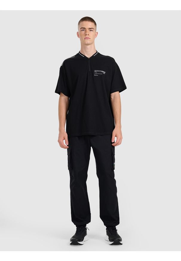 4f - 4F Koszulka polo oversize męska - czarna XL. Okazja: na co dzień. Typ kołnierza: polo. Kolor: czarny. Materiał: materiał. Styl: casual, sportowy