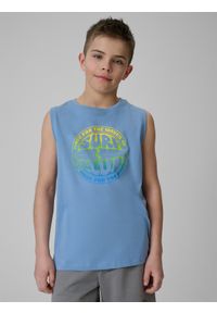 4f - 4F Koszulka bez rękawów loose z nadrukiem chłopięca - niebieska 158 (12-13 lat). Kolor: niebieski. Materiał: dzianina, materiał, bawełna. Długość rękawa: bez rękawów. Wzór: nadruk. Sezon: lato #1