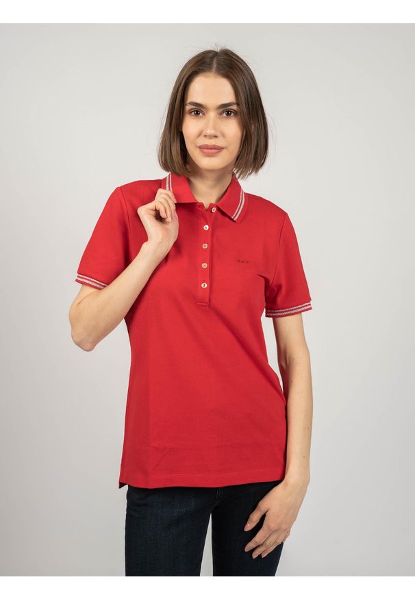 Geox Koszulka Polo "Sustin" | W1210A/T2649 | W Sustin | Kobieta | Czerwony. Okazja: na co dzień. Typ kołnierza: polo. Kolor: czerwony. Materiał: bawełna. Wzór: aplikacja. Styl: klasyczny, casual
