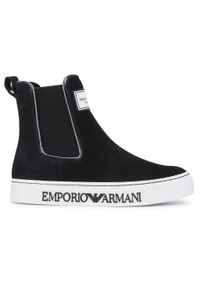 Emporio Armani - Sztyblety EMPORIO ARMANI - X3Z045 XM537 N181 Black/White. Kolor: czarny. Materiał: zamsz, skóra. Szerokość cholewki: normalna #4