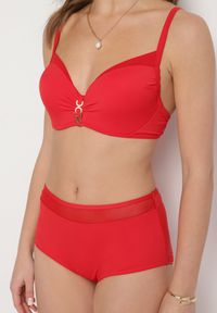 Born2be - Czerwone Bikini Biustonosz z Metaliczną Aplikacją i Majtki Figi Iffonavia. Kolor: czerwony. Materiał: len. Wzór: aplikacja