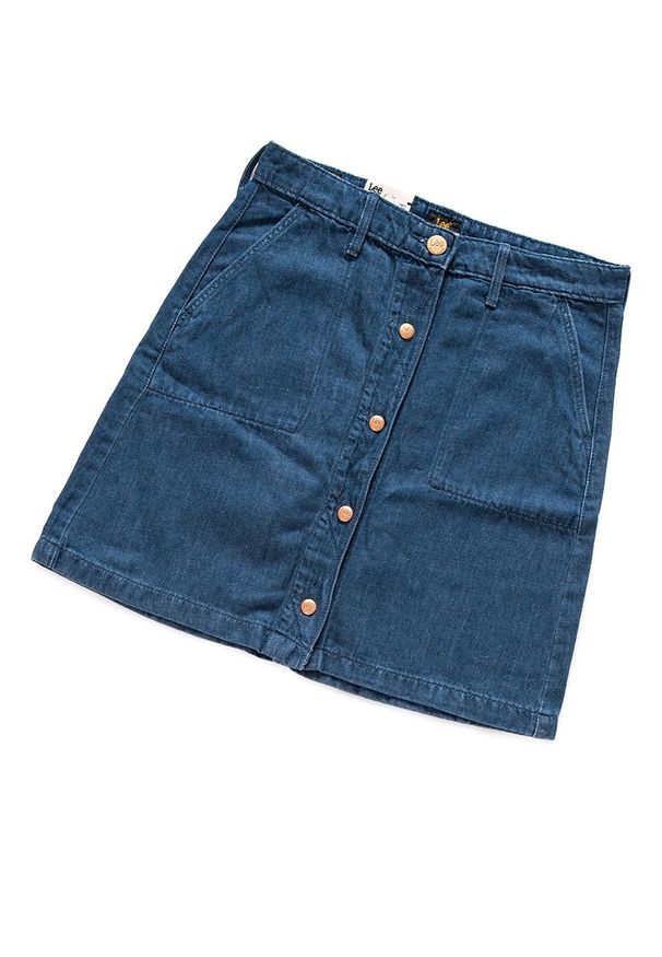 Lee - SPÓDNICA JEANSOWA LEE BUTTON THROUGH SKIRT BLUE L38ICLPK. Materiał: jeans. Wzór: jednolity