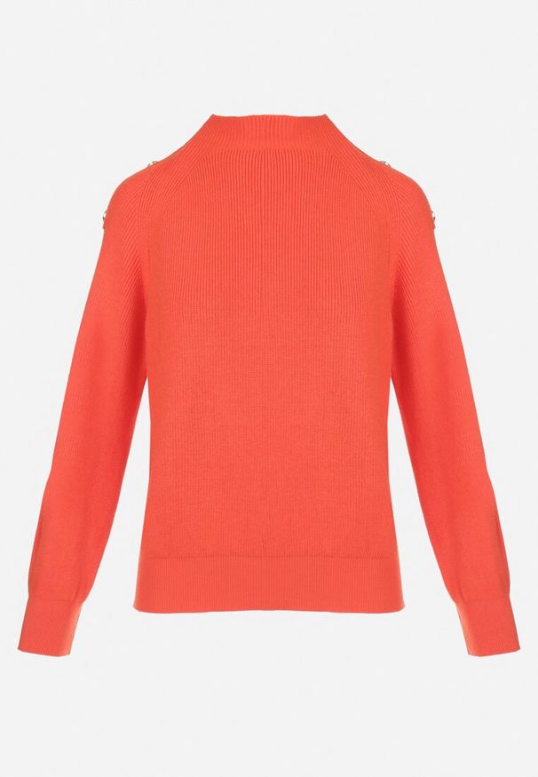 Born2be - Pomarańczowy Sweter Dzianinowy z Długim Rękawem i Guzikami Omes. Kolor: pomarańczowy. Materiał: dzianina. Długość rękawa: długi rękaw. Długość: długie