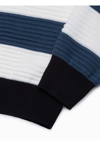 Ombre Clothing - Sweter męski w paski - ciemnoniebieski V1 E189 - XXL. Kolor: niebieski. Materiał: bawełna, dzianina. Wzór: paski. Styl: klasyczny #5