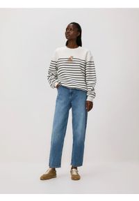 Reserved - Bluza w paski z haftem - wielobarwny. Materiał: dzianina, bawełna. Wzór: haft, paski #1