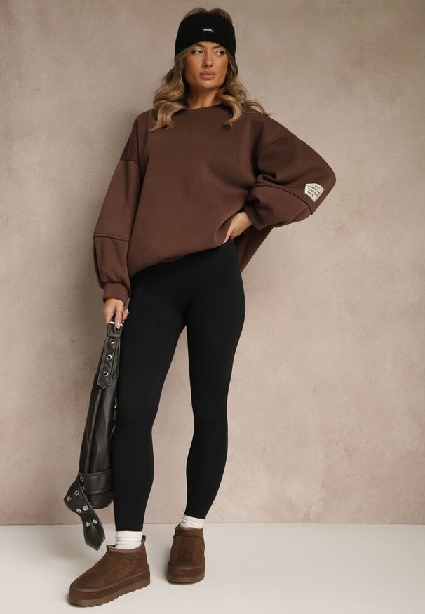 Renee - Czarne Legginsy High Waist z Prążkowanego Materiału z Wiskozą Tevandra. Okazja: na co dzień. Stan: podwyższony. Kolor: czarny. Materiał: materiał, prążkowany, wiskoza. Styl: casual