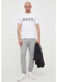 Boss Green - BOSS spodnie dresowe BOSS GREEN męskie kolor szary z aplikacją. Kolor: szary. Materiał: dresówka. Wzór: aplikacja #2