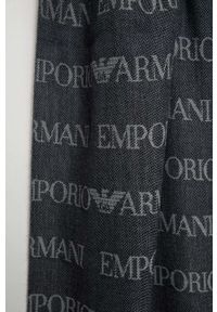 Emporio Armani szal wełniany kolor granatowy wzorzysty. Kolor: niebieski. Materiał: wełna #2