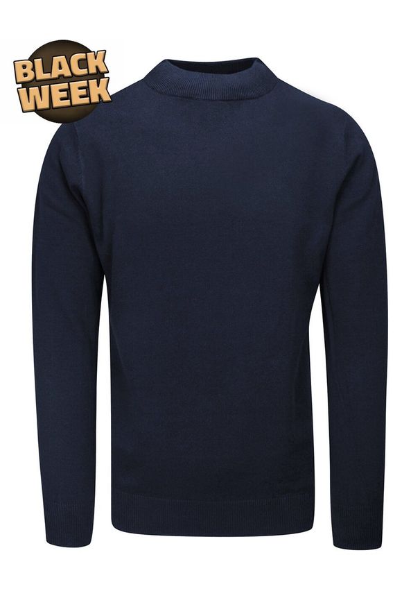 Półgolf Bawełniany, Ciemny Granatowy, Prosty Krój, Klasyczny, Elegancki, Męski -Brave Soul. Kolor: niebieski. Materiał: bawełna. Sezon: zima, jesień. Styl: elegancki, klasyczny