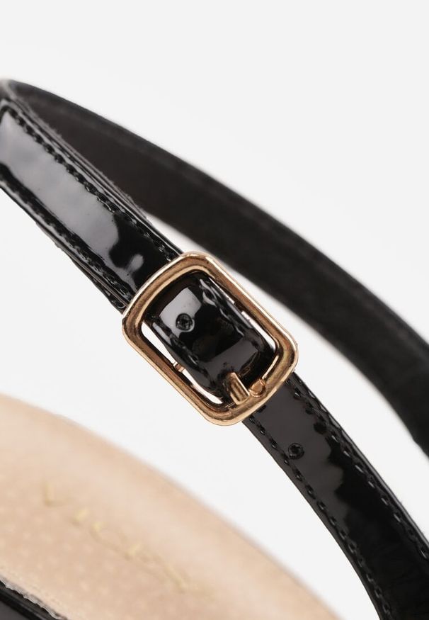 Renee - Czarne Szpilki Slingback VICES z Lakierowanym Połyskiem i Skórzaną Wkładką Marinja. Nosek buta: szpiczasty. Kolor: czarny. Materiał: lakier, skóra. Obcas: na szpilce. Styl: elegancki, wizytowy