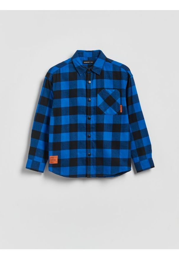 Reserved - Bawełniana koszula w kratę - niebieski. Kolor: niebieski. Materiał: bawełna