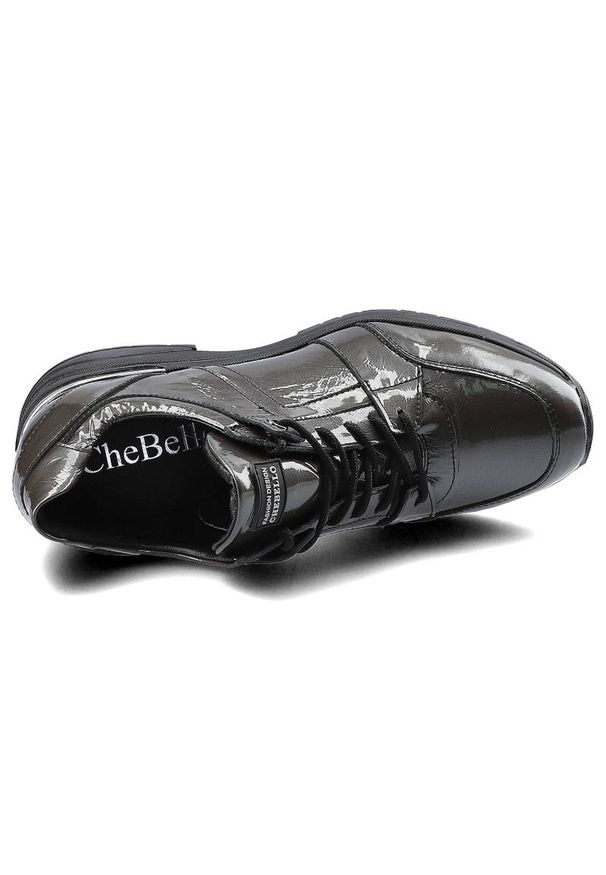CheBello - Czarne Sneakersy Damskie Chebello Skórzane Obuwie. Okazja: na co dzień. Kolor: szary. Materiał: skóra. Szerokość cholewki: normalna. Obcas: na koturnie. Styl: casual