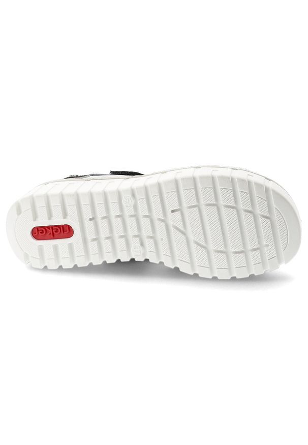 Sandały damskie Rieker, cholewka ze skóry naturalnej regulowane paski na rzepy odkryty fason, czarne, V1382-00. Okazja: na co dzień. Zapięcie: rzepy. Kolor: czarny. Materiał: skóra. Wzór: paski. Sezon: lato. Styl: elegancki, klasyczny, casual