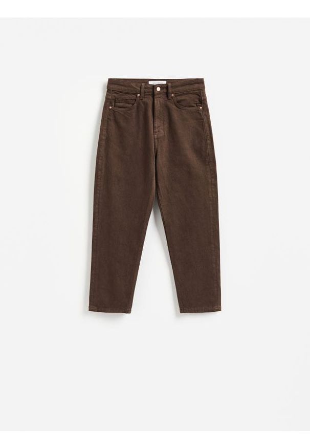 Reserved - Jeansy mom fit z krótszą nogawką - dark grey jeans. Długość: krótkie
