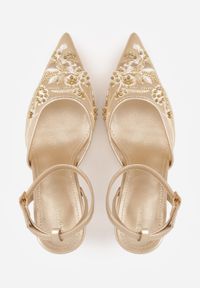 Born2be - Złote Siateczkowe Szpilki VICES Ozdobione Kwiatami i Perełkami Nikmanas. Zapięcie: sprzączka. Kolor: złoty. Materiał: koronka. Wzór: kwiaty, aplikacja. Obcas: na szpilce. Styl: wizytowy, klasyczny, elegancki #9