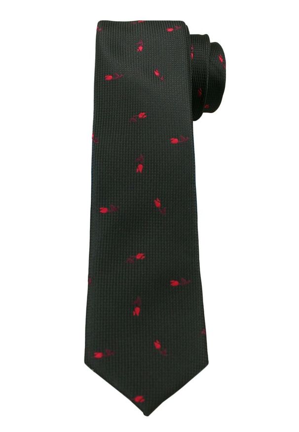 Czarny Elegancki Krawat w Czerwone Kwiaty -Angelo di Monti- 6 cm, Męski, Motyw Kwiatowy. Kolor: czerwony. Wzór: kwiaty. Styl: elegancki