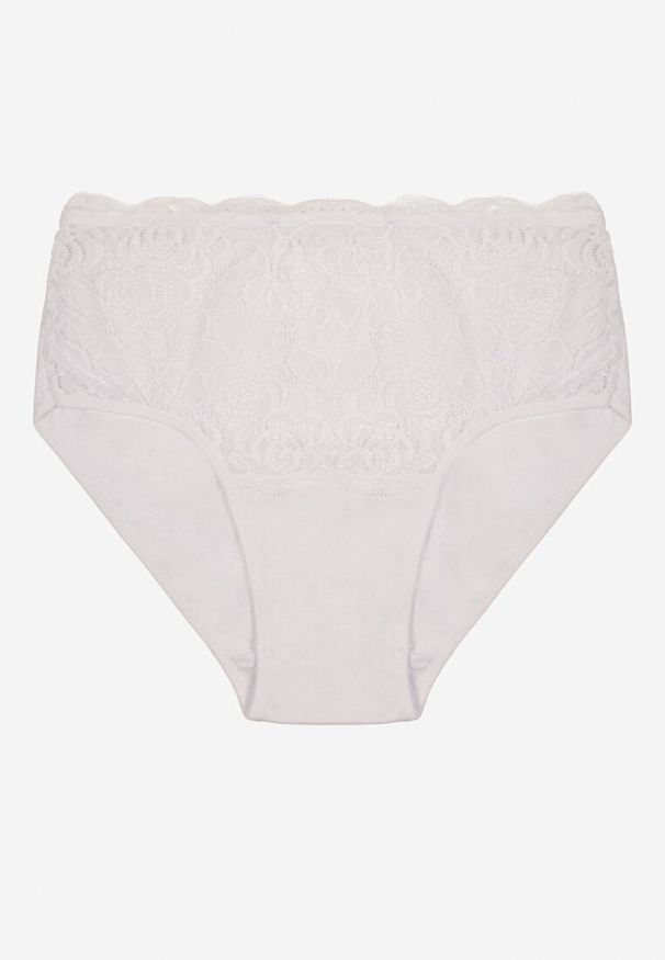 Born2be - Białe Bawełniane Majtki Figi z Koronkowymi Zdobieniami Idissa. Kolekcja: plus size. Kolor: biały. Materiał: koronka, bawełna. Wzór: aplikacja