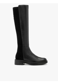 Ryłko - Kozaki damskie z łączonych materiałów. Nosek buta: okrągły. Zapięcie: zamek. Kolor: czarny. Materiał: skóra. Szerokość cholewki: normalna. Styl: street #1