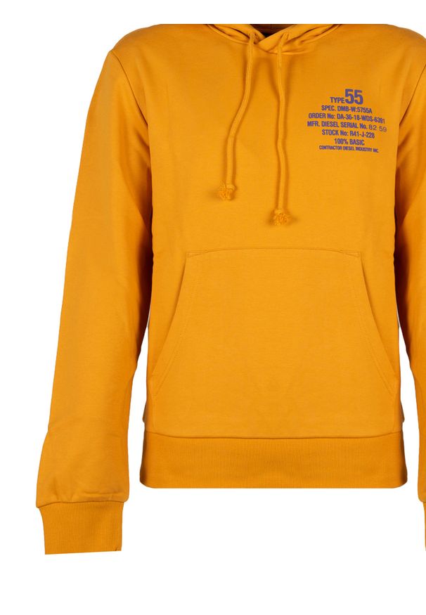 Diesel Bluza "Ginn Hood" | A06500-0HAYT | Mężczyzna | Pomarańczowy. Okazja: na co dzień. Typ kołnierza: kaptur. Kolor: pomarańczowy. Materiał: bawełna, poliester. Wzór: jednolity, nadruk. Styl: sportowy, elegancki, casual