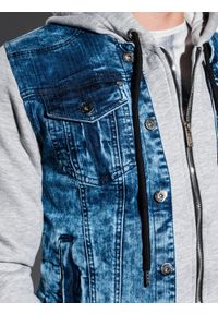Ombre Clothing - Kurtka męska jeansowa C322 - jeans/szara - XXL. Typ kołnierza: kaptur. Kolor: szary. Materiał: jeans. Styl: klasyczny