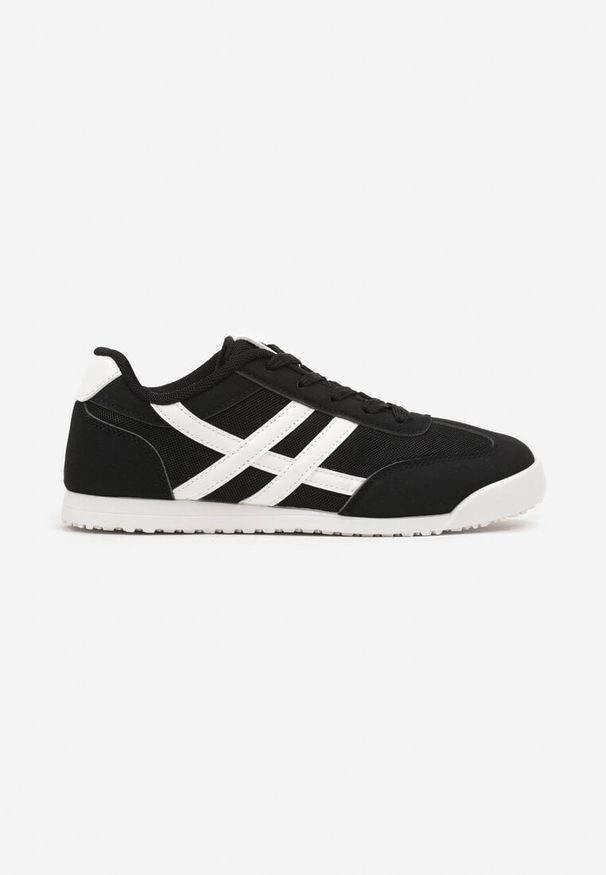 Born2be - Czarne Płaskie Sneakersy Ozdobione Paskami Almi. Zapięcie: pasek. Kolor: czarny. Materiał: jeans. Wzór: aplikacja