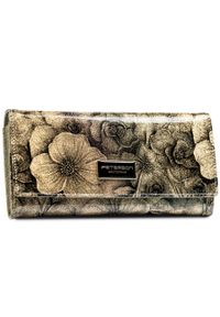 Portfel damski Peterson PTN PS401-FDS złoty. Kolor: złoty. Materiał: lakier. Wzór: aplikacja, kwiaty #1
