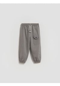Reserved - Spodnie z aplikacją - ciemnoszary. Kolor: szary. Materiał: dzianina, bawełna. Wzór: aplikacja #1