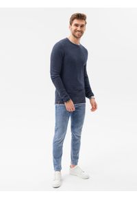 Ombre Clothing - Sweter męski - granatowy/melanżowy V3 E121 - XXL. Okazja: na co dzień. Kolor: niebieski. Materiał: bawełna. Wzór: melanż. Styl: klasyczny, elegancki, casual #5