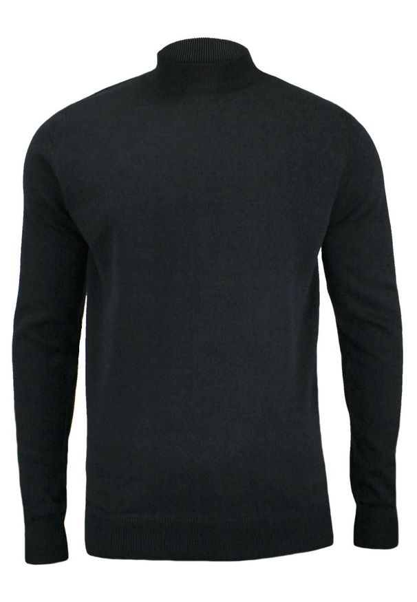 Półgolf Granatowy Bawełniany - Brave Soul - Prosty Krój, Klasyczny, Męski. Kolor: niebieski. Materiał: bawełna. Sezon: zima, jesień. Styl: klasyczny