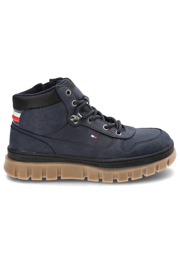 TOMMY HILFIGER - Granatowe Trapery Tommy Hilfiger Wygodne Buty Damskie. Kolor: niebieski. Materiał: materiał, skóra ekologiczna. Szerokość cholewki: normalna. Styl: elegancki