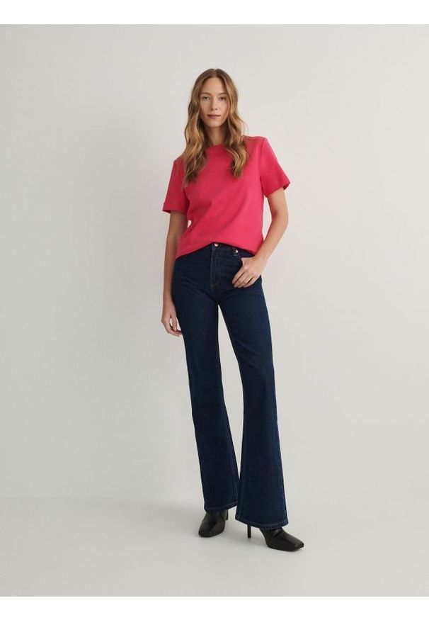 Reserved - T-shirt z bawełny merceryzowanej - fuksja. Kolor: różowy. Materiał: bawełna