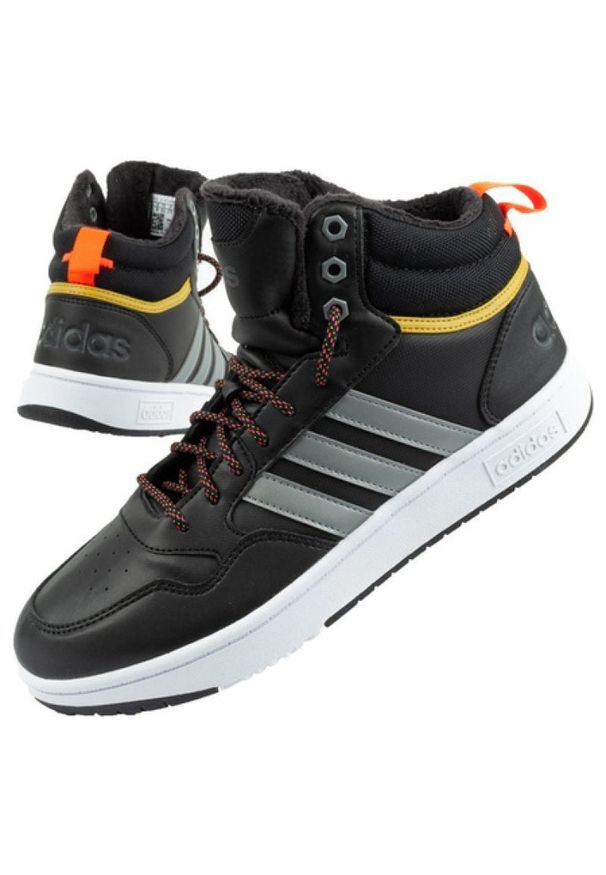 Adidas - Buty adidas Hoops M HR1440 czarne. Zapięcie: pasek. Kolor: czarny. Materiał: guma. Szerokość cholewki: normalna. Wzór: aplikacja, paski