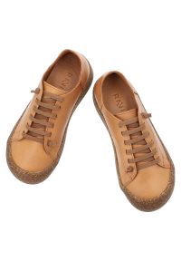 Półbuty damskie Ravini, ze skóry naturalnej licowej sznurowanie wygodna elastyczna podeszwa styl casual, brązowe, 1301. Okazja: na co dzień. Zapięcie: sznurówki. Kolor: brązowy. Materiał: skóra. Szerokość cholewki: normalna. Wzór: gładki. Styl: casual #6
