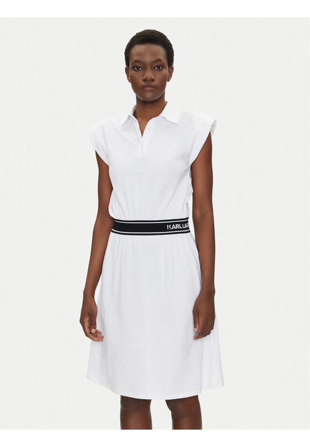 Karl Lagerfeld - KARL LAGERFELD Sukienka codzienna A2W13038 Biały Regular Fit. Okazja: na co dzień. Typ kołnierza: dekolt w karo. Kolor: biały. Materiał: bawełna. Typ sukienki: proste. Styl: casual