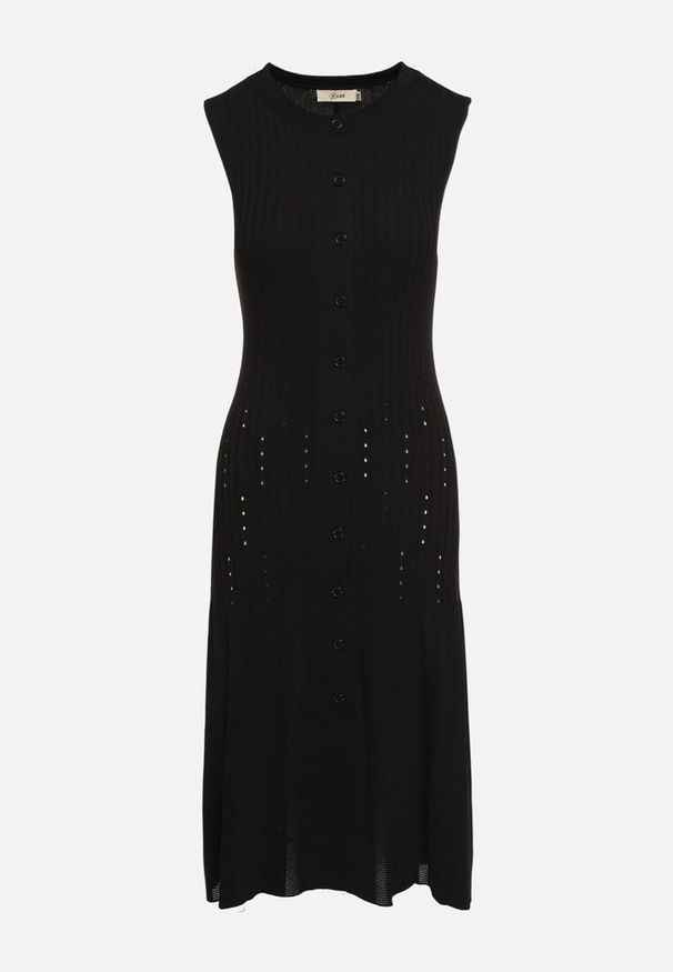 Born2be - Czarno-Biała Sukienka Trapezowa z Wiskozą Zapinana na Guziki Zetiella. Okazja: na co dzień. Kolor: czarny. Materiał: wiskoza. Długość rękawa: krótki rękaw. Typ sukienki: trapezowe. Styl: casual