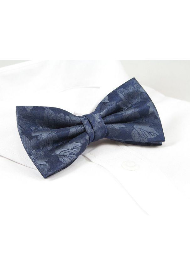 Chattier - Mucha Granatowa z Białą Poszetką, w Listki, Elegancka, Męska -CHATTIER. Kolor: niebieski. Materiał: poliester. Styl: elegancki
