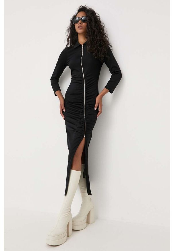 Karl Lagerfeld sukienka bawełniana kolor czarny maxi dopasowana. Kolor: czarny. Materiał: bawełna. Typ sukienki: dopasowane. Długość: maxi