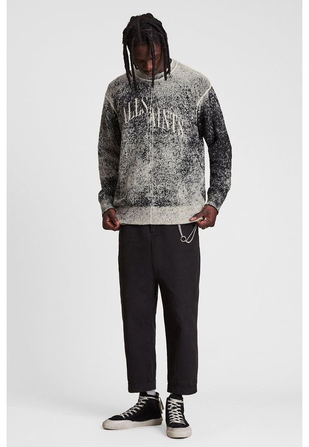 AllSaints Bluza dwustronna męska kolor szary z nadrukiem. Okazja: na co dzień. Kolor: szary. Materiał: bawełna. Wzór: nadruk. Styl: casual