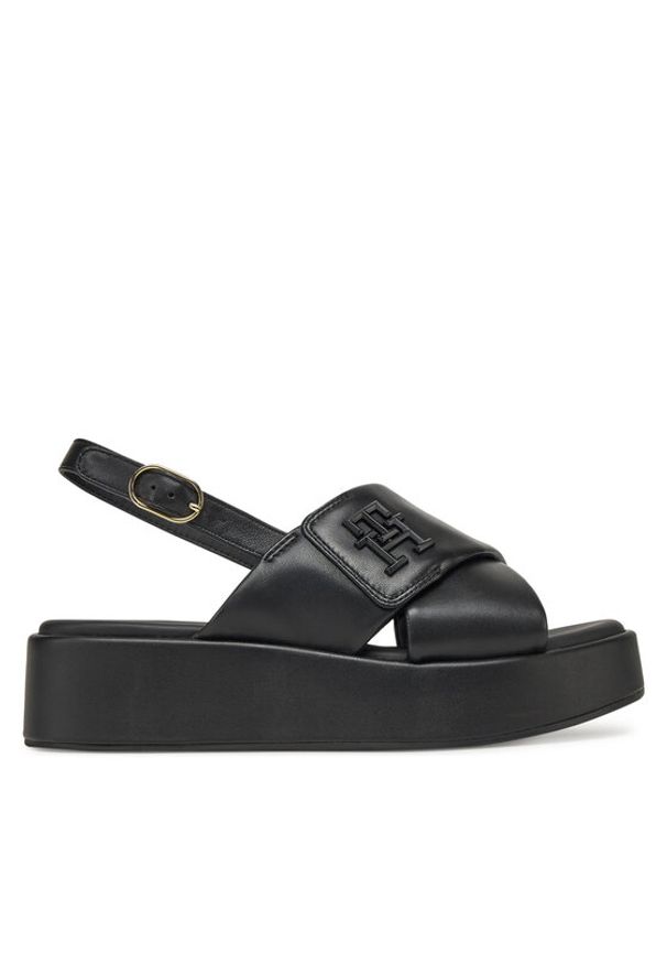 TOMMY HILFIGER - Tommy Hilfiger Sandały Th Logo Hw Padded Leather Sandal FW0FW08808 Czarny. Kolor: czarny. Materiał: skóra