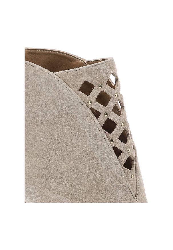 DAMISS - Beżowe Botki Damiss Eleganckie Skórzane Buty Damskie. Nosek buta: otwarty. Zapięcie: zamek. Kolor: beżowy. Szerokość cholewki: normalna. Wzór: geometria. Materiał: skóra. Obcas: na obcasie. Styl: elegancki. Wysokość obcasa: średni