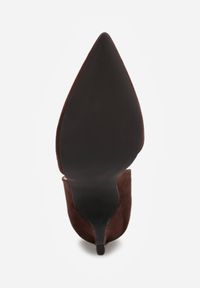 Born2be - Brązowe Szpilki Ozdobione Wycięciami Xerriana. Okazja: na co dzień, na spacer. Kolor: brązowy. Materiał: jeans. Wzór: aplikacja. Obcas: na szpilce. Styl: casual, klasyczny. Wysokość obcasa: średni #6