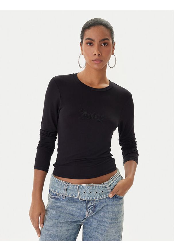 Juicy Couture Bluzka Slub JCWCT225312 Czarny Slim Fit. Kolor: czarny. Materiał: wiskoza