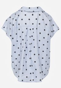 Renee - Niebieska Bluzka Bawełniana w Groszki Oversize Jeniera. Okazja: na co dzień. Typ kołnierza: dekolt w serek. Kolor: niebieski. Długość: krótkie. Wzór: grochy. Materiał: bawełna. Długość rękawa: krótki rękaw. Sezon: wiosna, lato. Styl: retro, casual #7