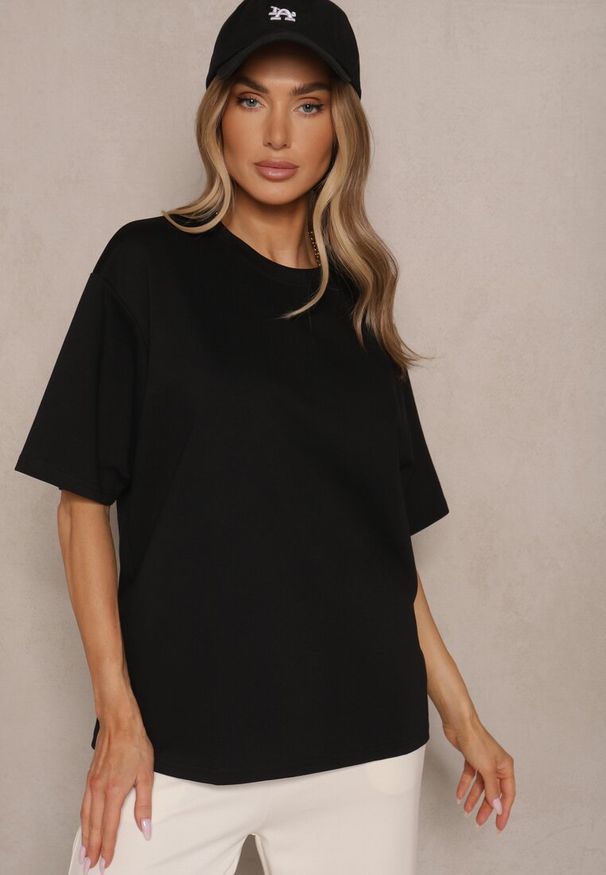 Renee - Czarny Basicowy T-shirt z Bawełną Meronissea. Okazja: na co dzień. Kolor: czarny. Materiał: bawełna. Styl: klasyczny, casual
