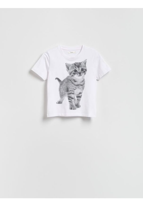 Reserved - T-shirt z nadrukiem - biały. Kolor: biały. Materiał: bawełna. Wzór: nadruk