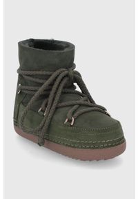 Inuikii Śniegowce kolor zielony. Nosek buta: okrągły. Zapięcie: sznurówki. Kolor: zielony. Materiał: wełna, guma