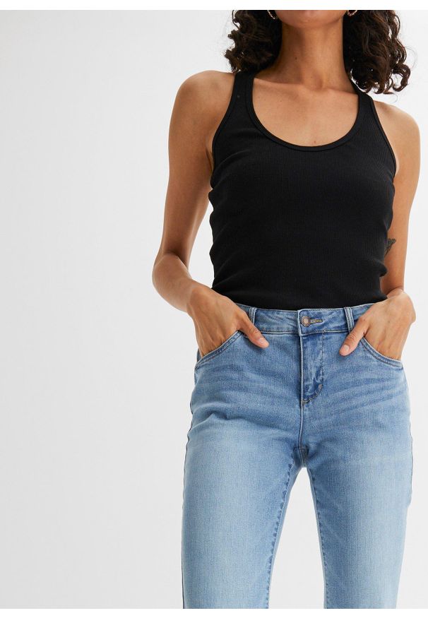 bonprix - Dżinsy ze stretchem straight, mid waist. Kolor: niebieski