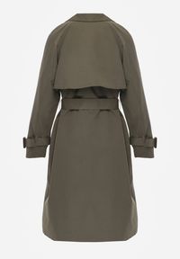 Renee - Zielony Dwurzędowy Płaszcz Trencz z Paskiem Ninnolia. Okazja: na spacer, do pracy. Kolor: zielony. Materiał: jeans. Wzór: aplikacja. Styl: elegancki, klasyczny #7